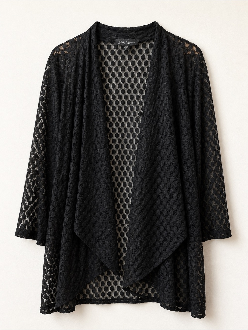 Slinky Brand Black Open-Front Pointelle Cardigan Size 3X Made in USA Plus Size